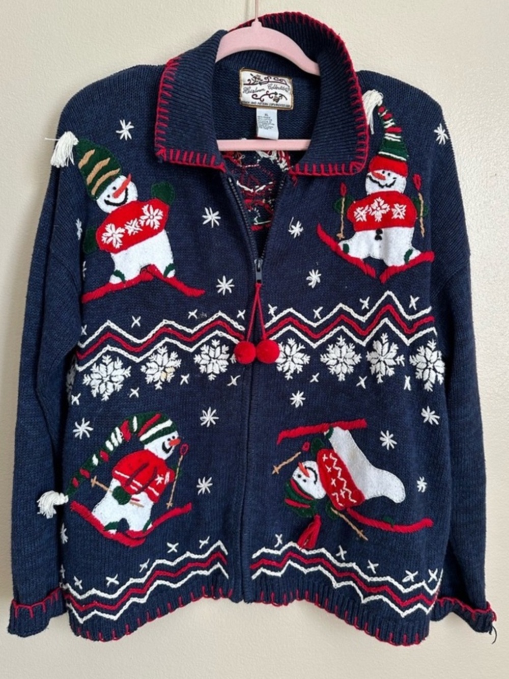 Vintage Heirloom Collectibles Snowman Sweater with Zipper Christmas XL - Picture 6 of 6